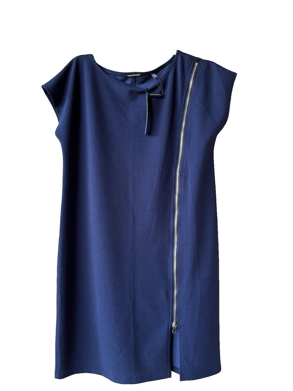Elie Tahari womens Navy Zip Accent Knit Knee Length Sheath Dress size Large $185